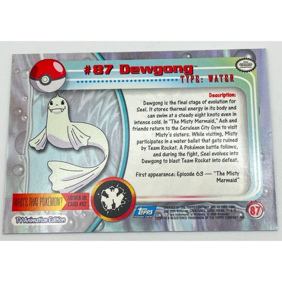 Dewgong Pokemon Card Topps #87 TV Animation Edition Series Blue Logo - Picture 2 of 5